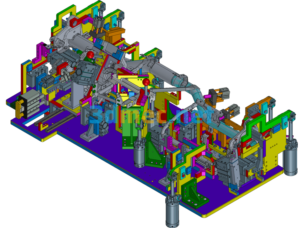 Welding Fixture For The Front Dashboard Frame Of A Large Truck (Second Sequence) + Flip Mechanism (Automatic Robot Welding) UG(NX) 3D Model Free Download