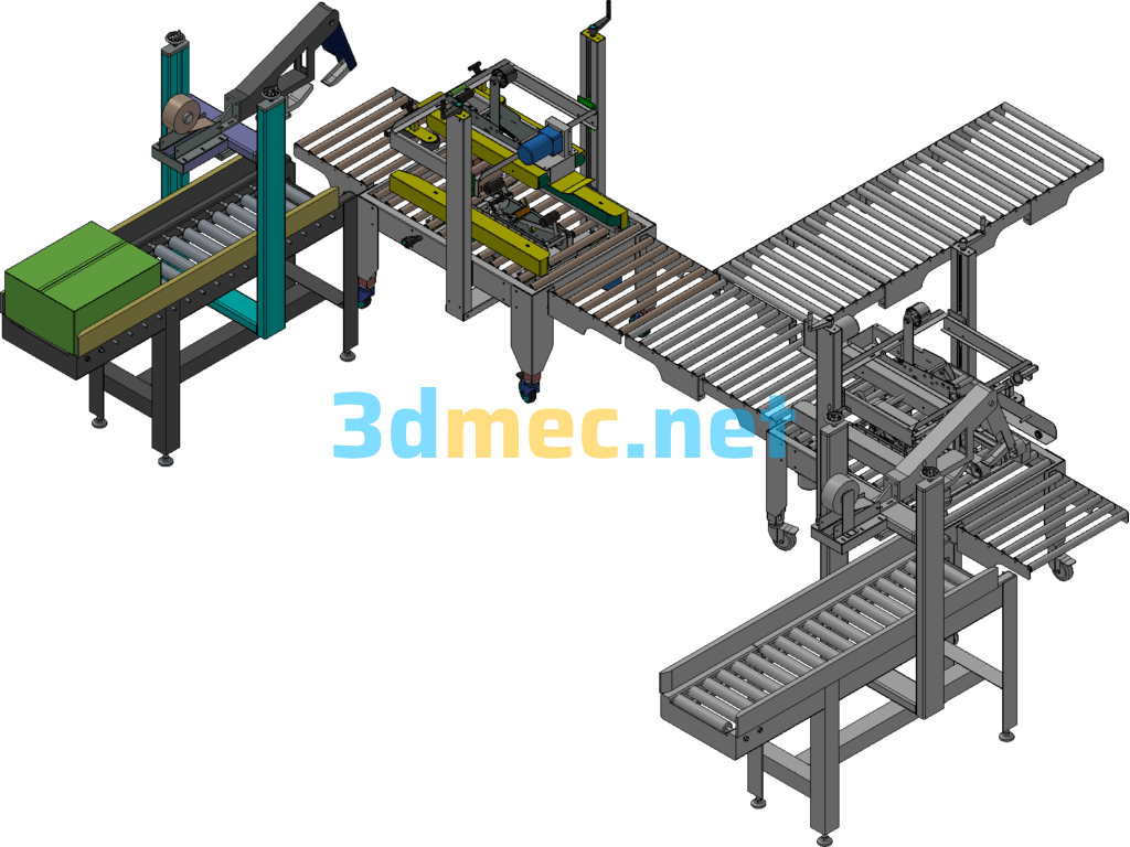 Dual-Station Carton Sealing And Taping Automation Line Design Exported 3D Model Free Download