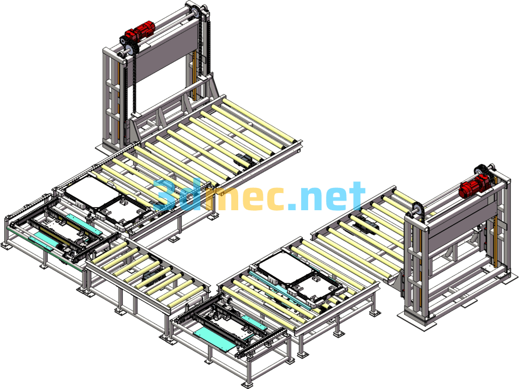 Roller Line Up And Down Material Assembly Line SolidWorks 3D Model Free Download