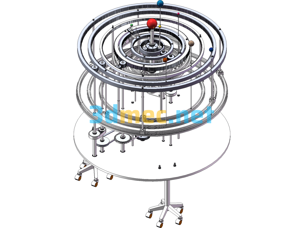 Mechanical Structure Simulating The Motion Of Solar System Planets (SW Design) - 3D Model SolidWorks Free Download