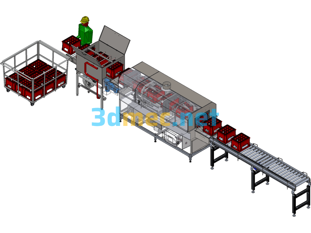 Turnover Basket Cleaning Machine (Box Washing Machine, Basket Washing Machine) - 3D Model SolidWorks Free Download