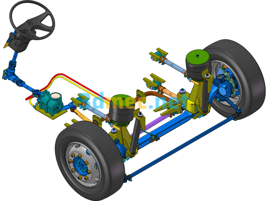 Low-Floor Bus (Bus) Front Suspension And Steering System - 3D Model SolidWorks Free Download