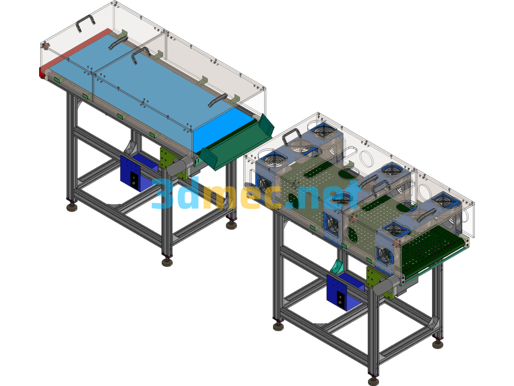 Belt Conveyor 3D (With Cooling System) - 3D Model SolidWorks Free Download