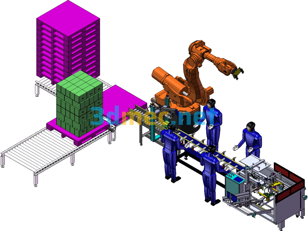 Fully Automatic Carton Palletizing Line (Robot Palletizing And Packing Machine) - 3D Model SolidWorks Free Download