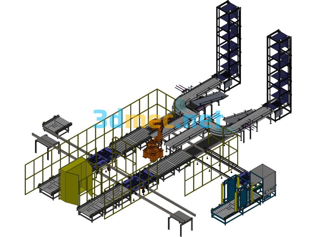 Fully Automatic Palletizing, Wrapping, Packaging And Conveying Integrated Production Line - 3D Model SolidWorks Free Download