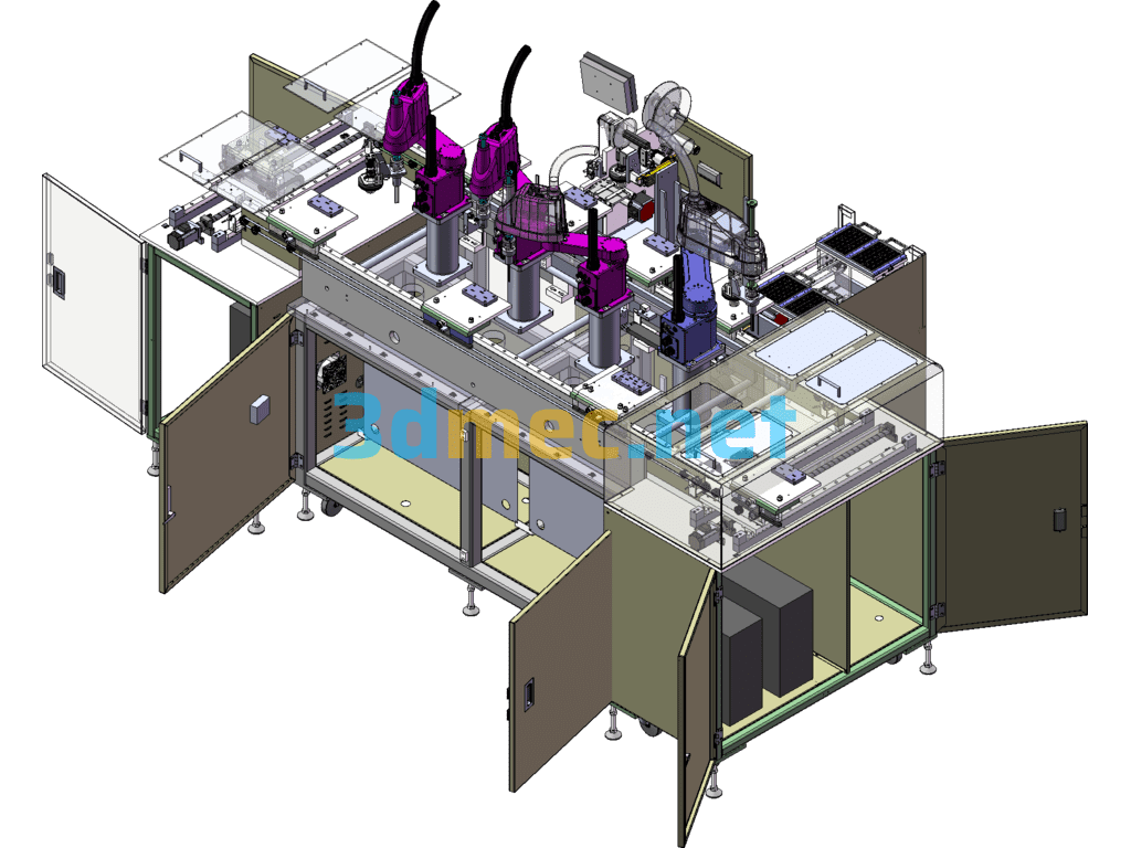 Fully Automatic Linear Circulation Production Line (Labeling/Assembly/Testing) - 3D Model SolidWorks Free Download