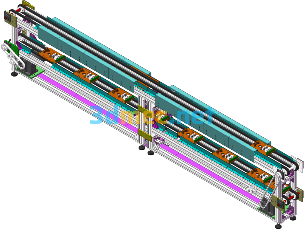 Double-Layer Chain Carrier Conveyor Line - 3D Model SolidWorks Free Download