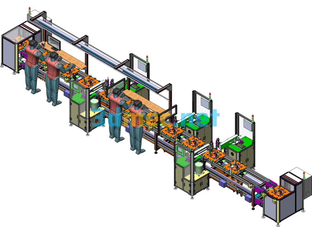 Practical Non-Standard Semi-Automatic Assembly Line, Double-Speed Conveyor Chain Return Line - 3D Model SolidWorks Free Download