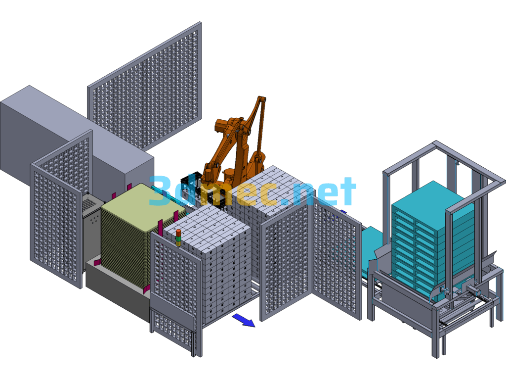 Carton Palletizing Automatic Production Line - 3D Model Exported Free Download