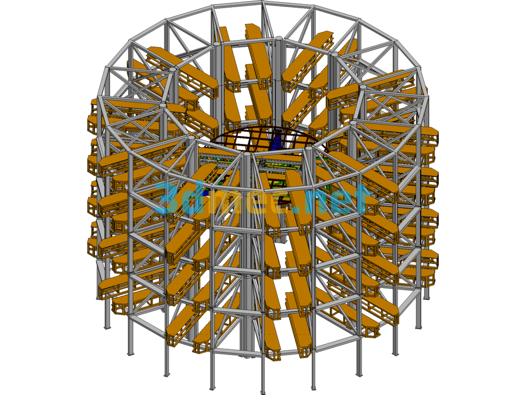 Proe Five-Story Stereo Garage/Five-Story Circular Parking Lot - 3D Model ProE Creo.Elements Free Download