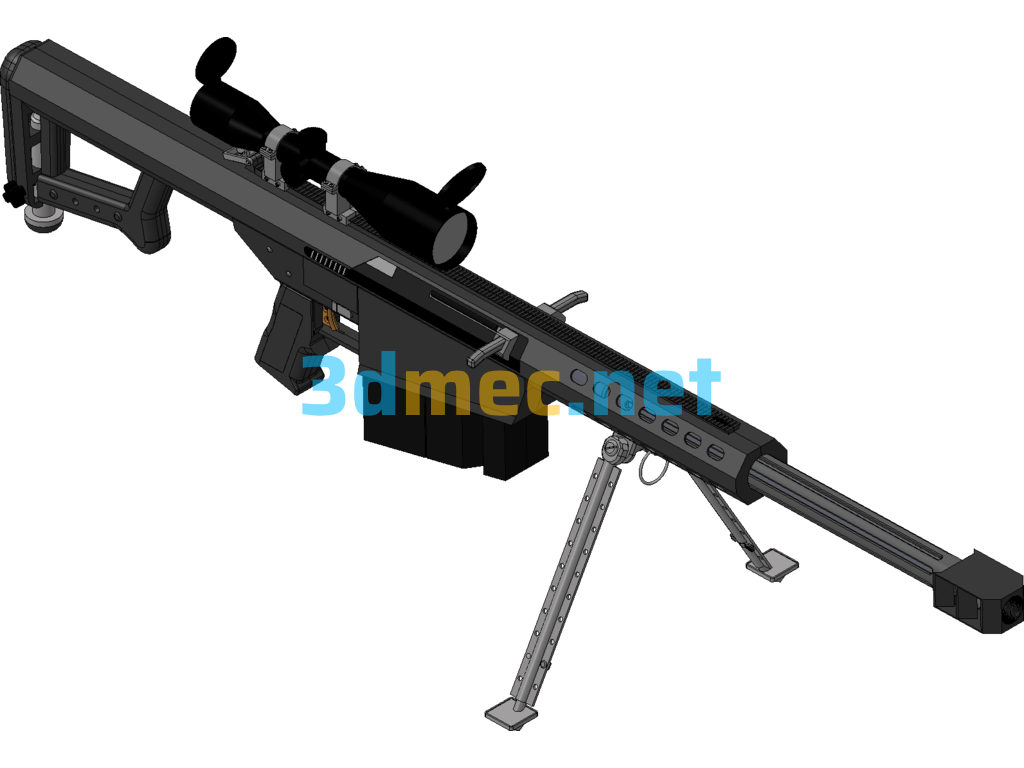 Barrett-Silenced Rifle - 3D Model Inventor Free Download