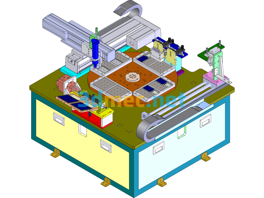 Rotary Table Four-Station Glue Dispenser - 3D Model SolidWorks Free Download