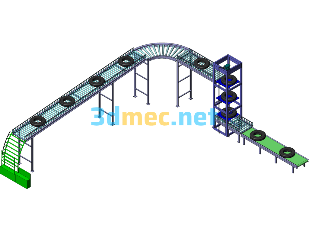 Layered Roller Conveyor Belt - 3D Model SolidWorks Free Download