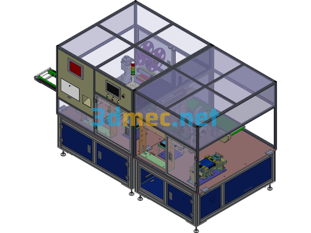 Automatic Insulation Film And Barcode Sticking Equipment/Power Battery PET Protective Film Sticking Machine - 3D Model SolidWorks Free Download