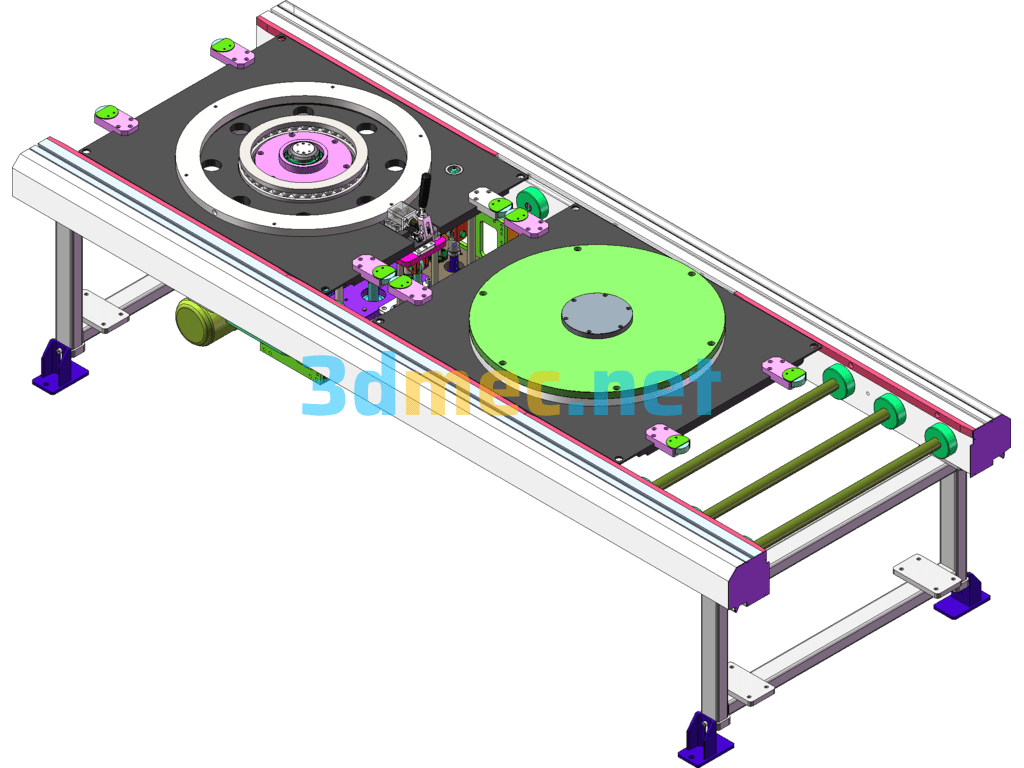 Friction Conveyor Line (Automatic Pallet Rotation Mechanism) - 3D Model SolidWorks Free Download