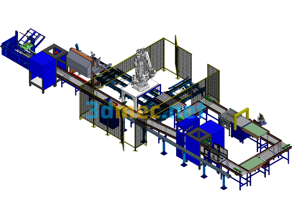 Post-Packaging Production Line (Automatic Packing, Unpacking, Conveying, Labeling And Palletizing Line) - 3D Model SolidWorks Free Download