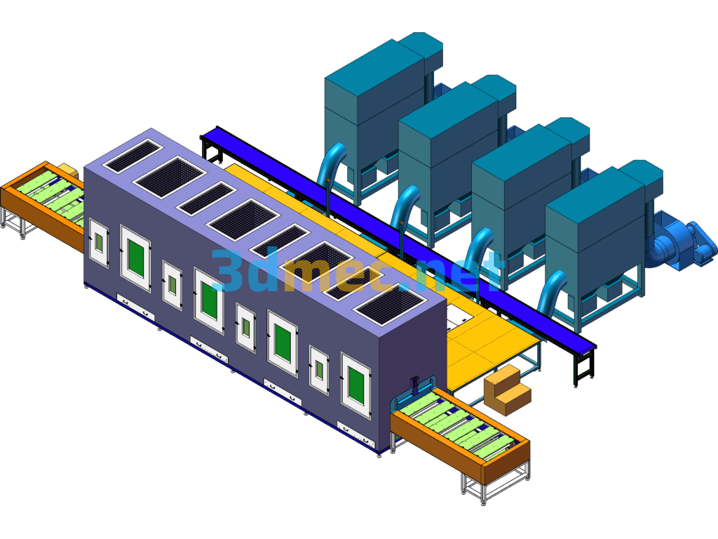 Multi-Station Automatic Spraying Production Line - 3D Model SolidWorks Free Download