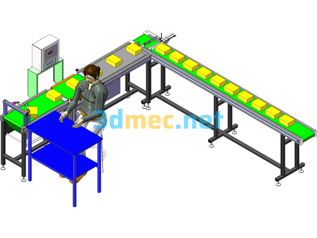 Weighing And Coding Packaging Line - 3D Model SolidWorks Free Download