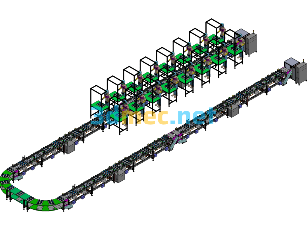 Product Assembly Double Speed Chain Production Line - 3D Model Exported Free Download