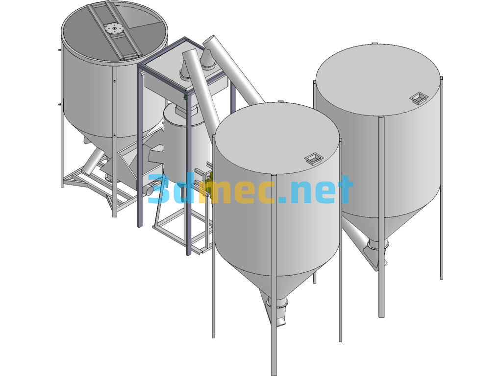 Biomass Pellet Raw Material Mixing Production Line 3D+CAD Graphics - 3D Model SolidWorks Free Download