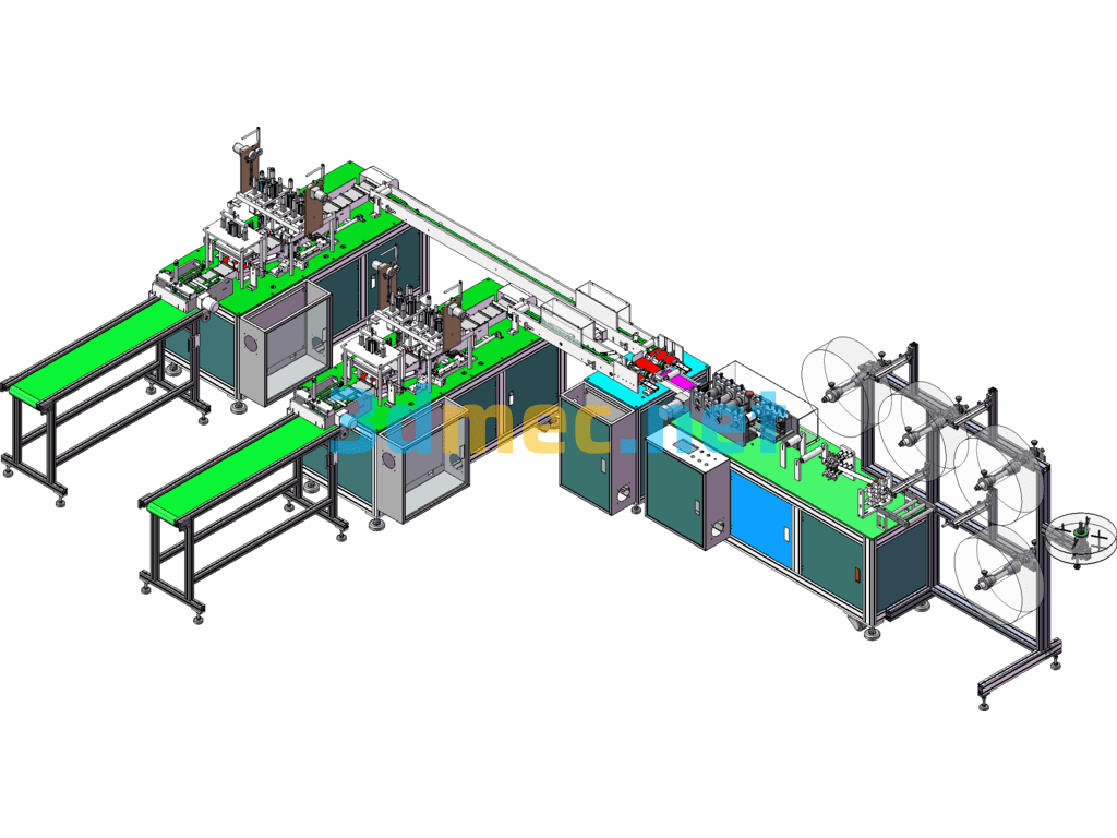 Full Set Of One-To-Two Mask Machine (In Mass Production) 3D2dBOM Electrical Program, Fully Automatic Flat One-To-Two Mask Machine - 3D Model SolidWorks Free Download