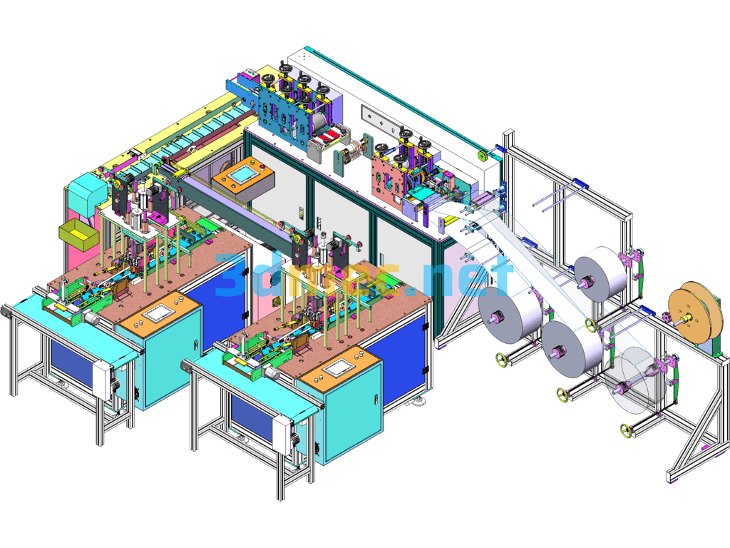 Three-Generation One-To-Two Fully Automatic Mask Machine (Including 3D+Engineering Drawing+BOM+Program+Electrical) - 3D Model SolidWorks Free Download