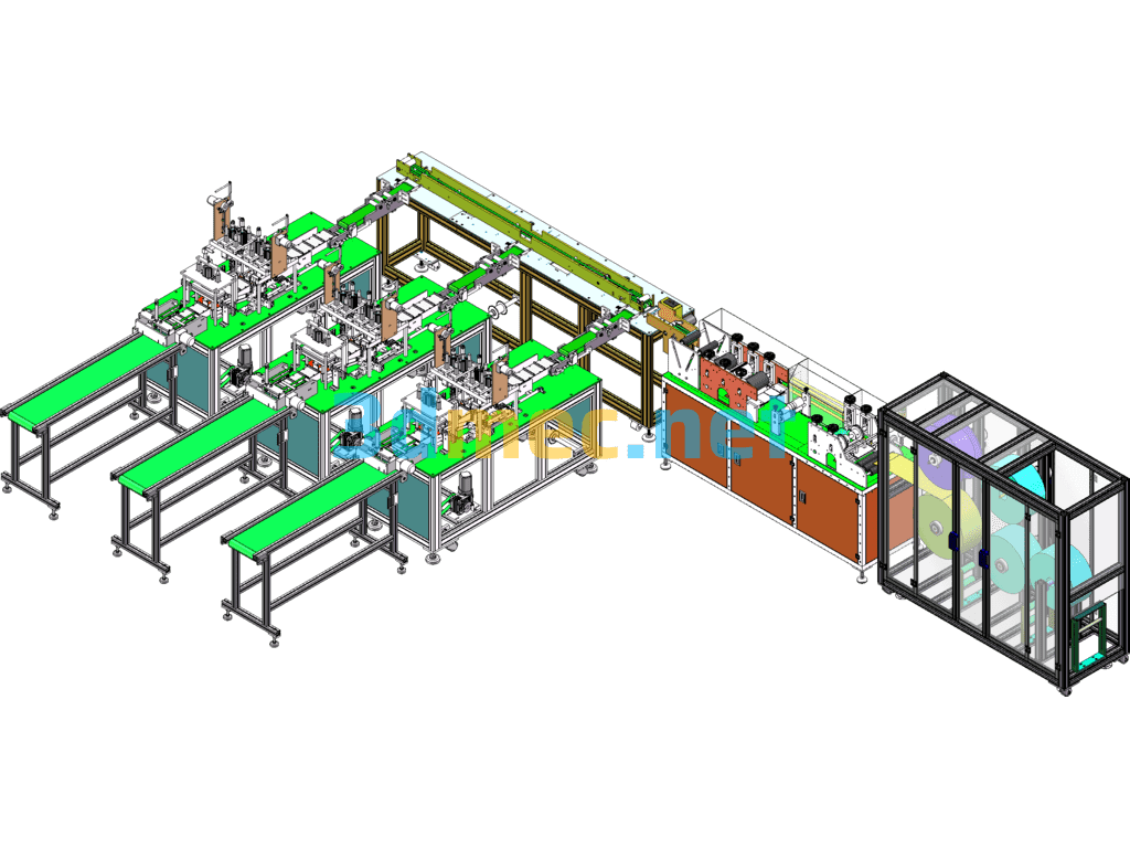 One-To-Three Mask Production Line/Fully Automatic Flat Mask Machine - 3D Model SolidWorks Free Download