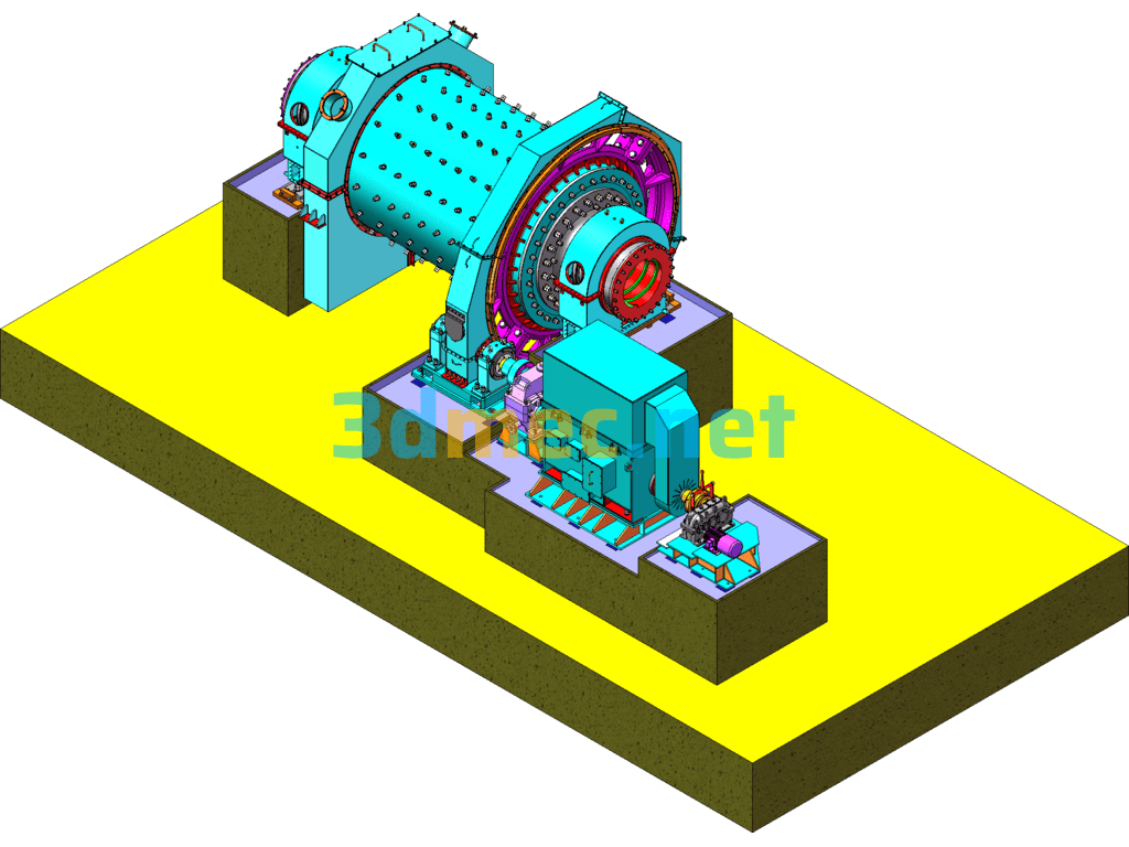 MBG2442 Rod Mill, Wet Ball Mill - 3D Model SolidWorks Free Download