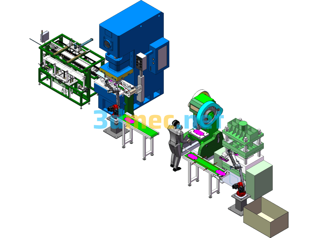 Blanking And Bending Automatic Punching Line, Sheet Metal Punching Machine Production Line - 3D Model SolidWorks Free Download