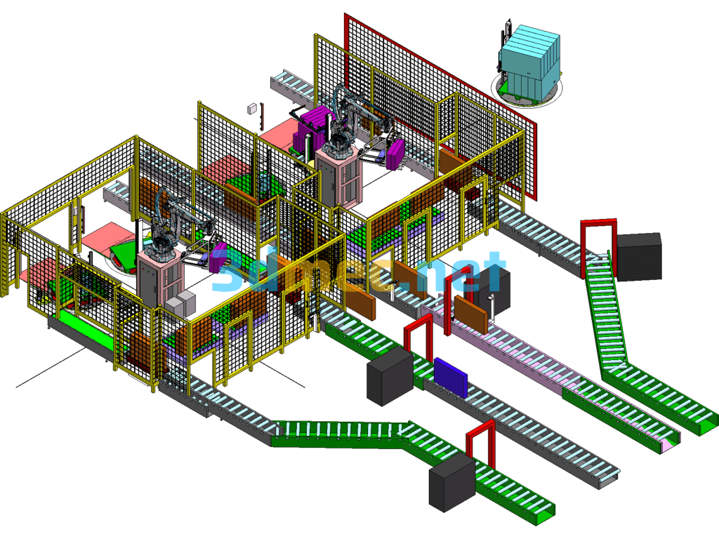 Double-Station Robot Palletizing Line - 3D Model SolidWorks Free Download