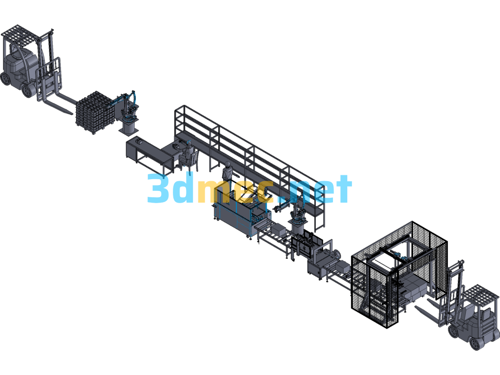 Large Intelligent Gas Meter Detection, Box Opening, Box Packing, Palletizing Production Line - 3D Model Exported Free Download