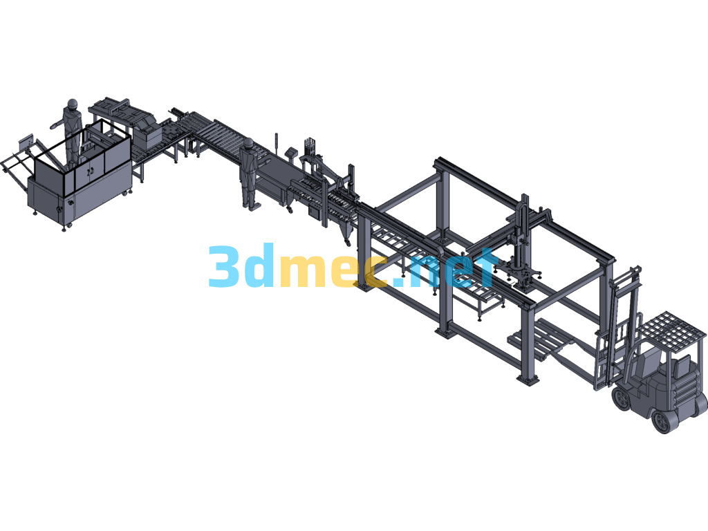 Large-Scale Unpacking, Packing, Weighing, Sealing And Palletizing Production Line - 3D Model Exported Free Download