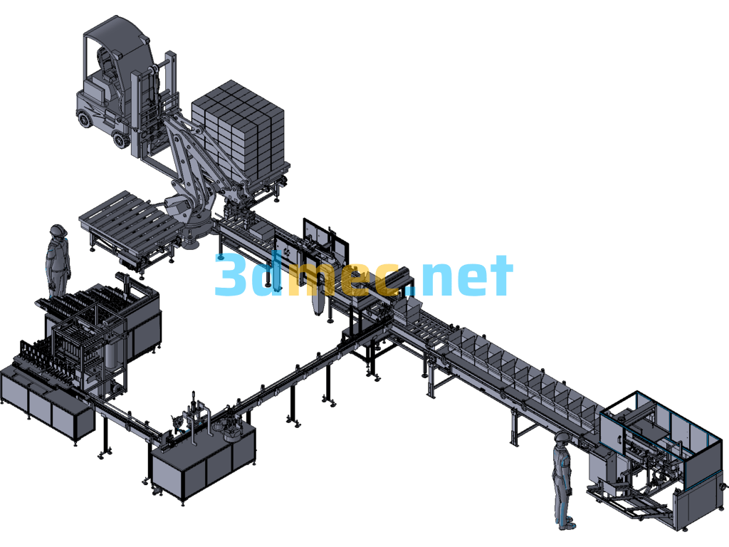 Large Automatic Loading And Unloading Filling Labeling Handling And Palletizing Production Line - 3D Model Exported Free Download