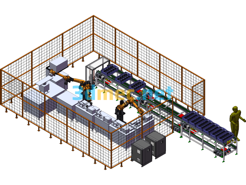 Rotor Processing-Robot Loading And Unloading Assembly Line - 3D Model SolidWorks Free Download