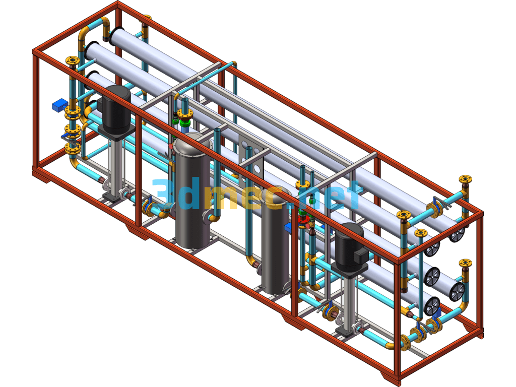 Two-Stage RO Water Treatment Reverse Osmosis Equipment - 3D Model SolidWorks Free Download