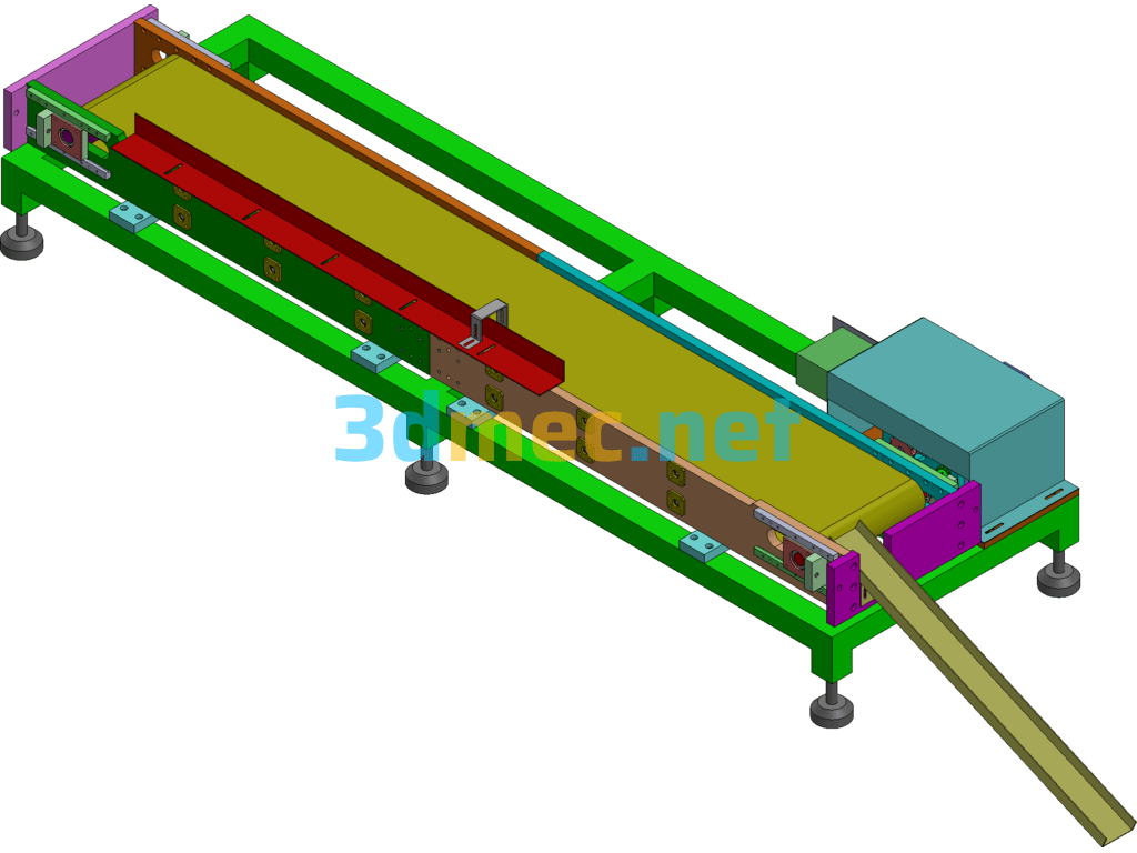 A Small Flat Production Line With A Tensionable And Speed-Adjustable Belt - 3D Model SolidWorks Free Download