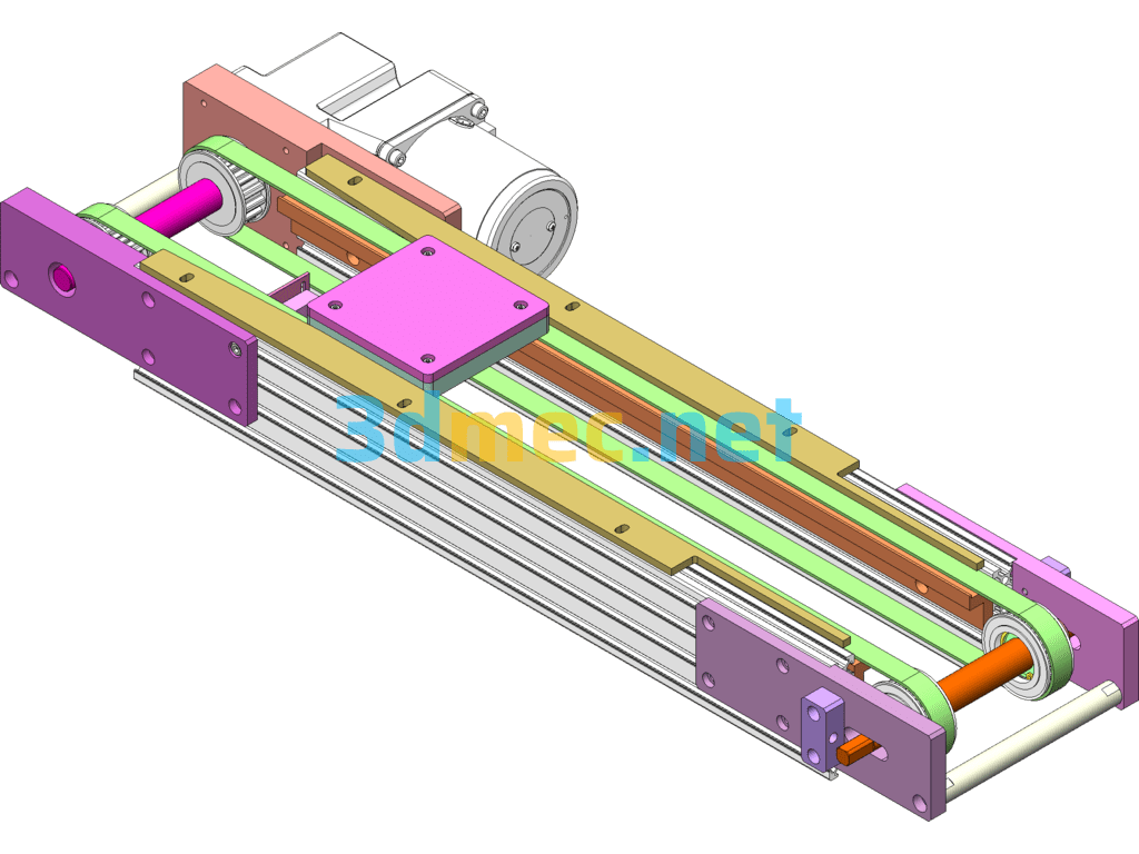 Synchronous Belt Conveyor Line 3D+ Engineering Drawing - 3D Model SolidWorks Free Download