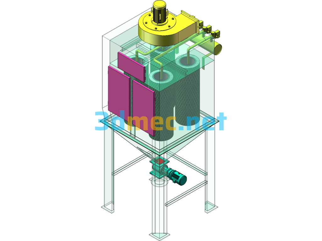 4 Cartridge Dust Collector 3D+ Engineering Drawing - 3D Model SolidWorks Free Download