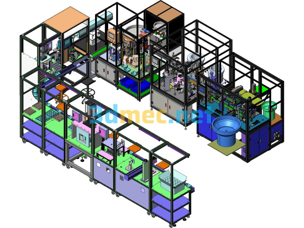 Multi-Station Motor Assembly Line (Non-Standard Automation Equipment) - 3D Model SolidWorks Free Download