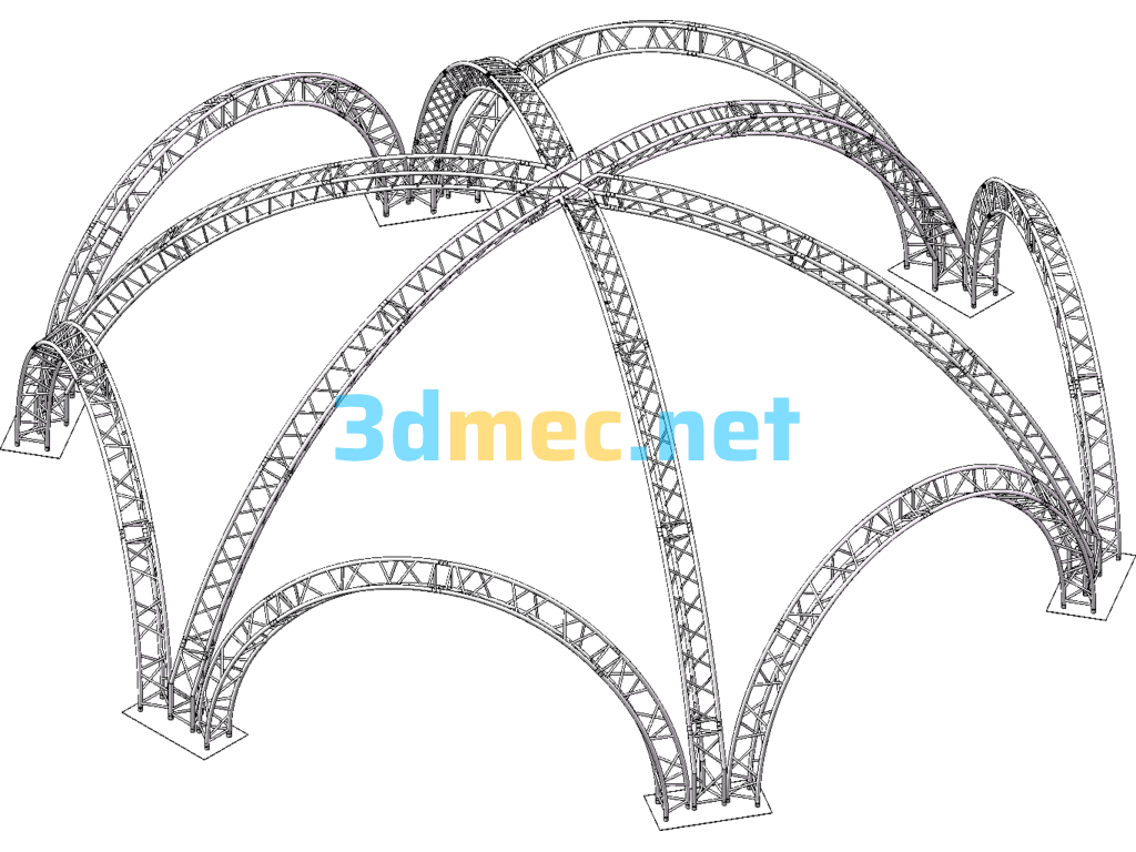 12.9m Six-Sided Dome Triangular Truss (Including BOM + Dimension Drawing) - 3D Model SolidWorks AutoCAD.Electrical Free Download