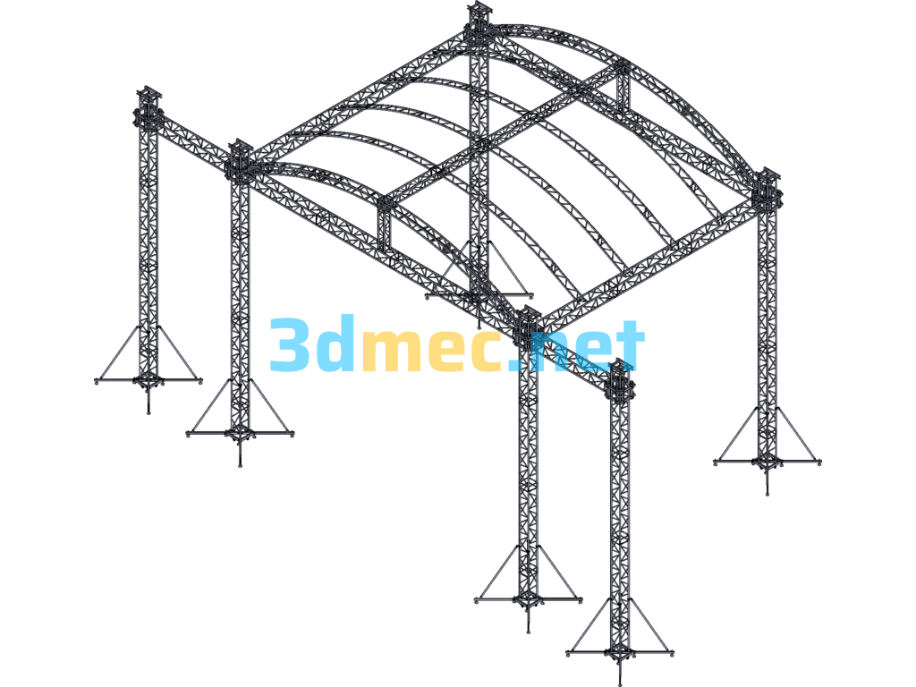 11*9*10+3 Arc Top Lighting Stage Truss - 3D Model Exported Free Download