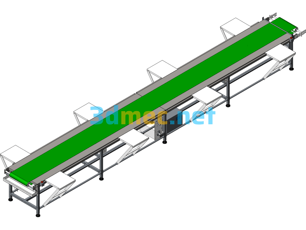 3D+ Engineering Drawing Of Food Distribution Conveyor Line With Workbench - 3D Model SolidWorks Free Download