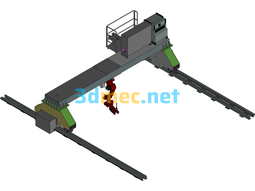 Design Of Welding Equipment For Large Mobile Gantry Robot With Roller Guide - 3D Model Exported Free Download