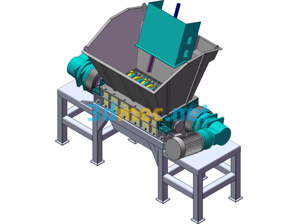 High Efficiency 1600 Double Shaft Shredder - 3D Model SolidWorks Free Download