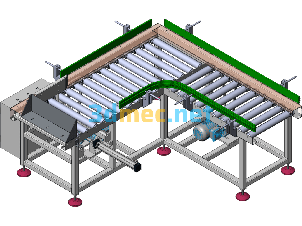 Mature 90 Degree Turning Power Roller Line - 3D Model SolidWorks Free Download