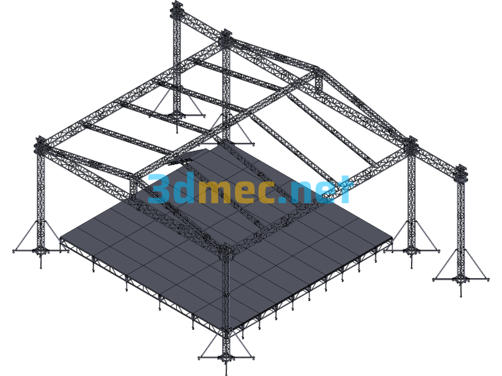 Gold Top Truss + Stage Combination - 3D Model Exported Free Download