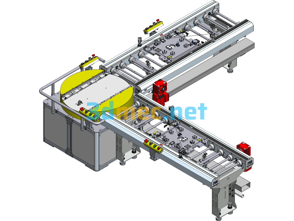 90°180°Rotating Roller Conveyor Line - 3D Model SolidWorks Free Download