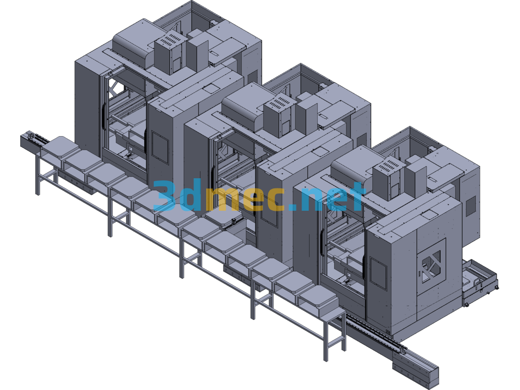 CNC Machine Tool Loading And Unloading Production Line - 3D Model Exported Free Download