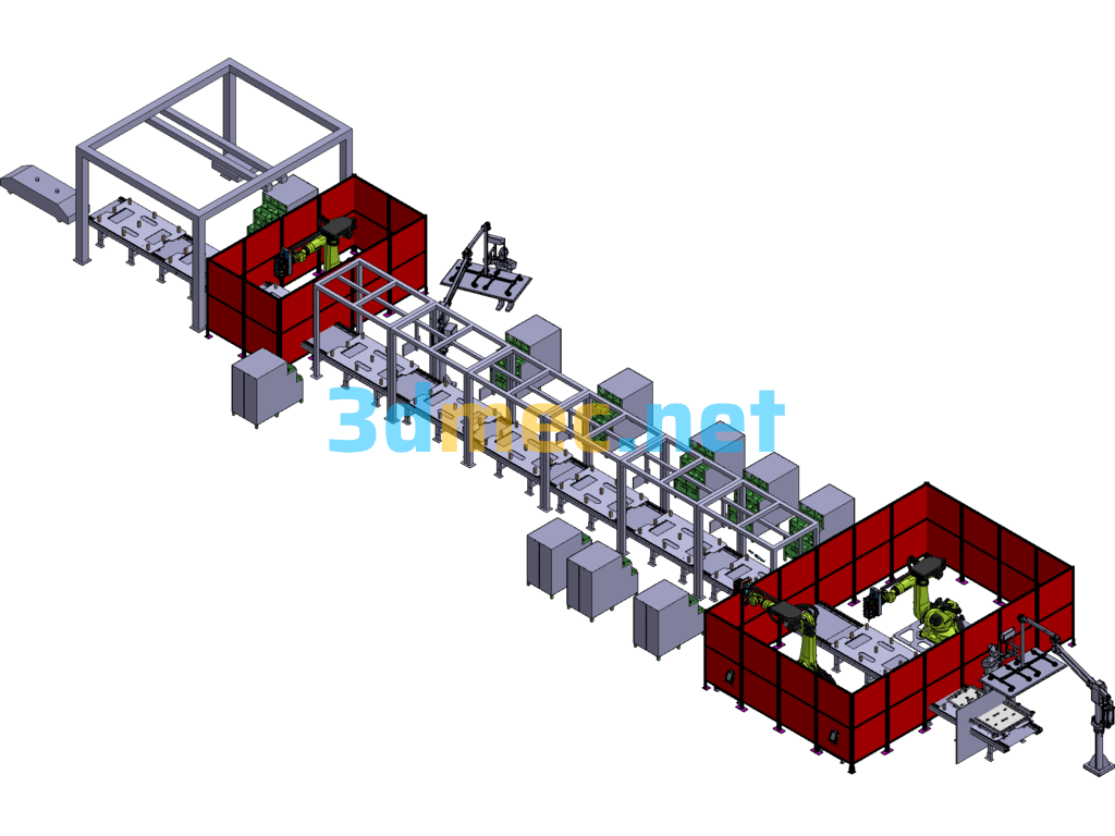 Battery Integration Line Semi-Automatic Assembly Line - 3D Model Exported Free Download