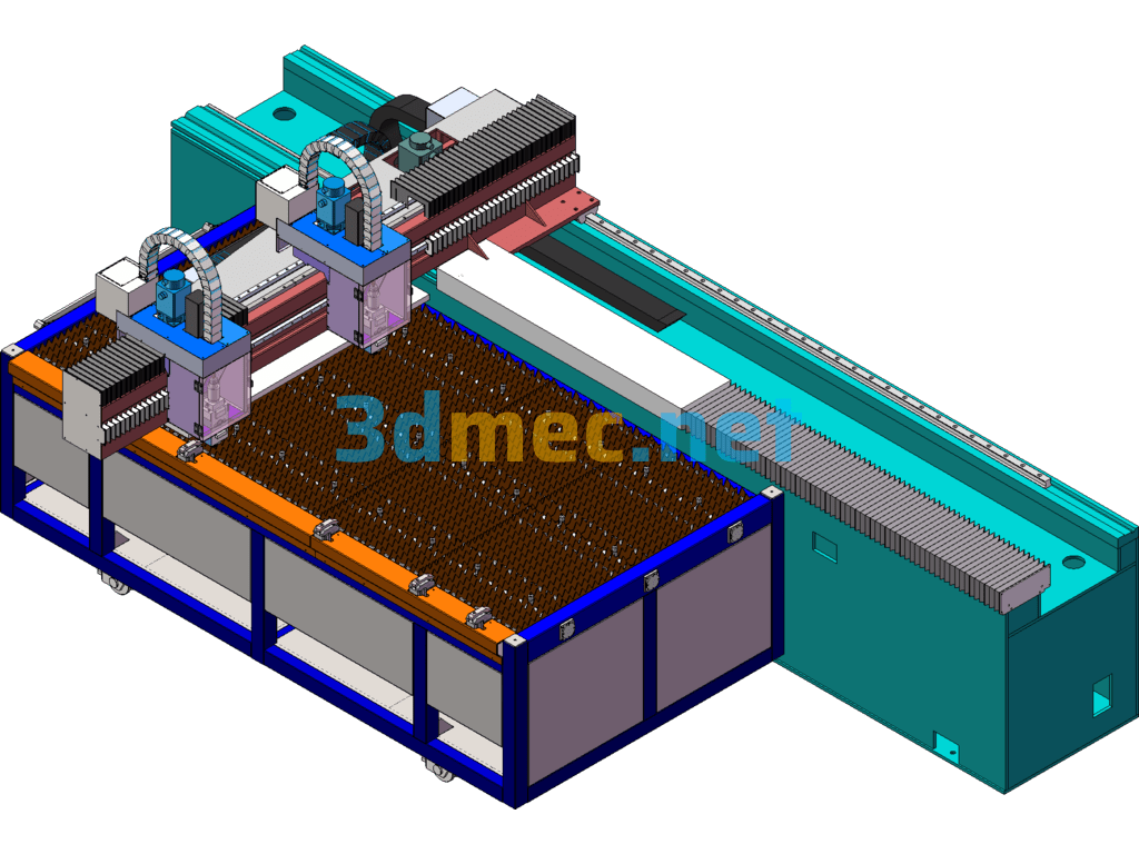 Double Cutting Head Cantilever Laser Machine - 3D Model SolidWorks Free Download